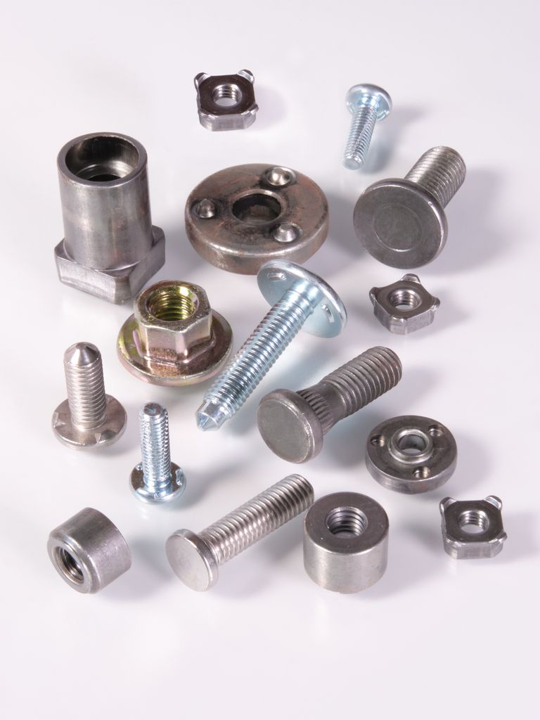 Various welding screws and welding nuts